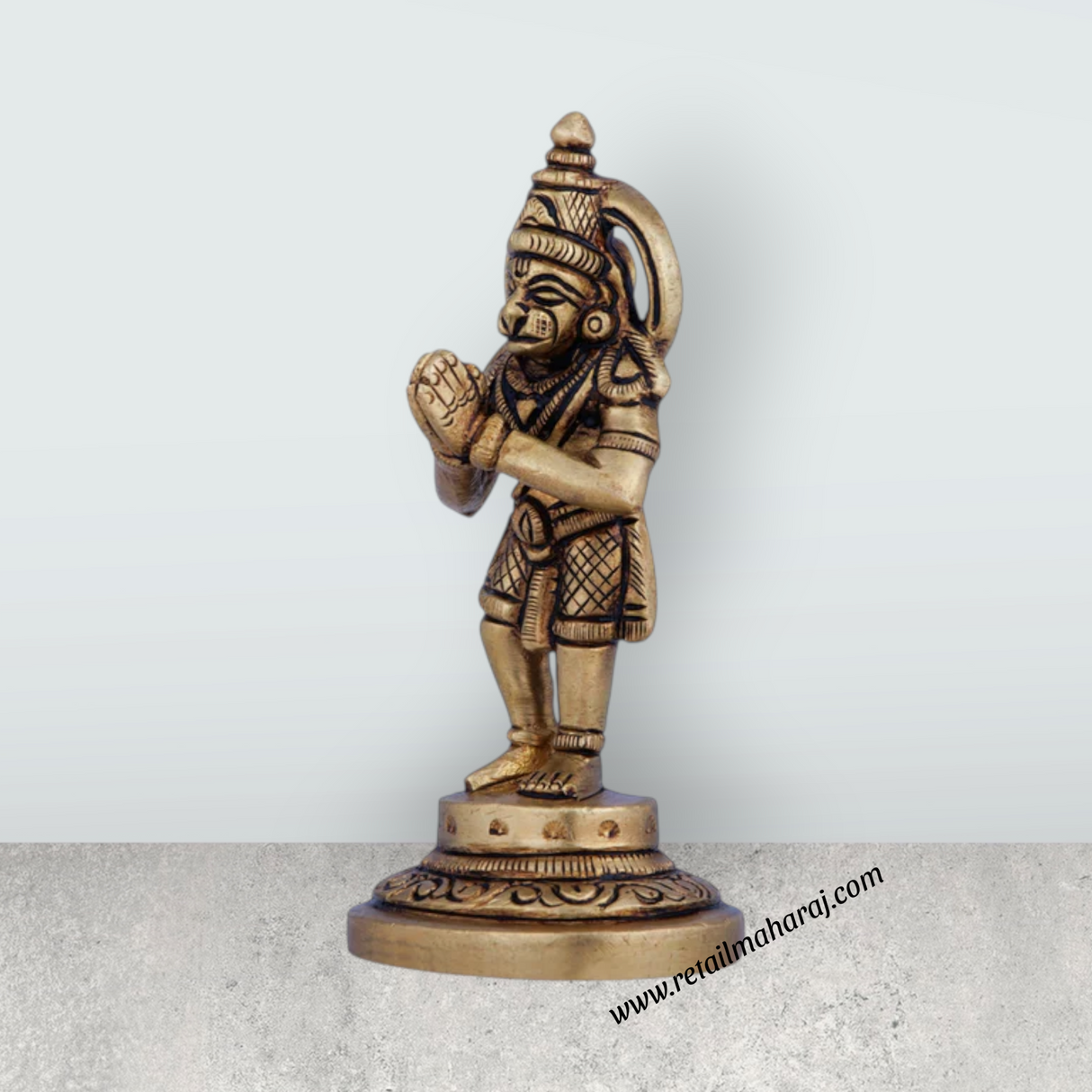 Anjaneya Statue - 3.5 x 1.5 Inches | Antique Brass Idol/ Hanuman Statue for Pooja/ 150 Gms Approx - Retail Maharaj