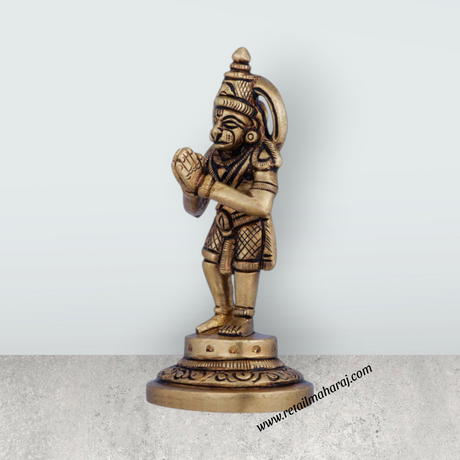 Anjaneya Statue - 3.5 x 1.5 Inches | Antique Brass Idol/ Hanuman Statue for Pooja/ 150 Gms Approx - Retail Maharaj