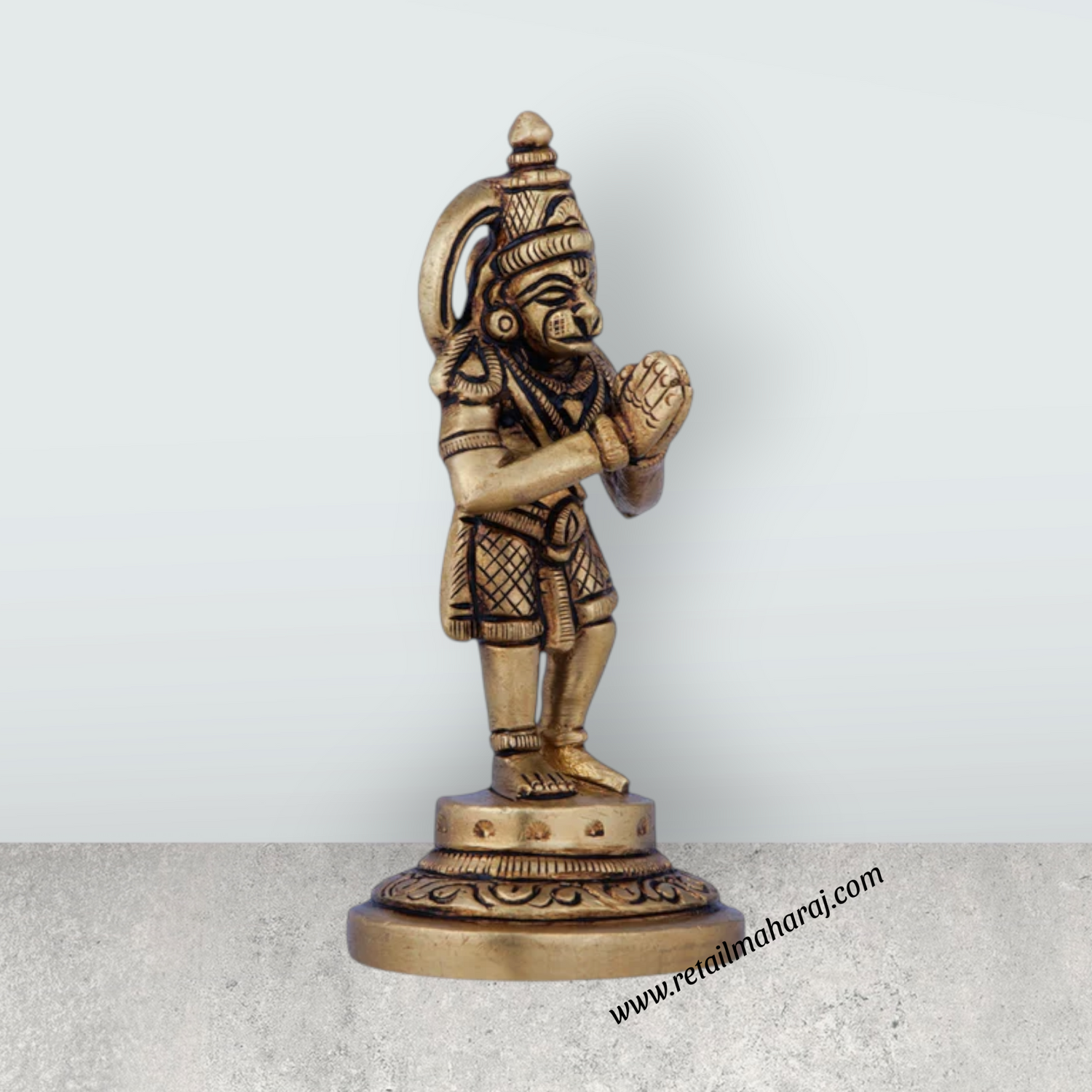 Anjaneya Statue - 3.5 x 1.5 Inches | Antique Brass Idol/ Hanuman Statue for Pooja/ 150 Gms Approx - Retail Maharaj