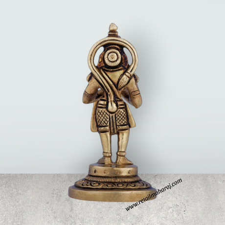 Anjaneya Statue - 3.5 x 1.5 Inches | Antique Brass Idol/ Hanuman Statue for Pooja/ 150 Gms Approx - Retail Maharaj