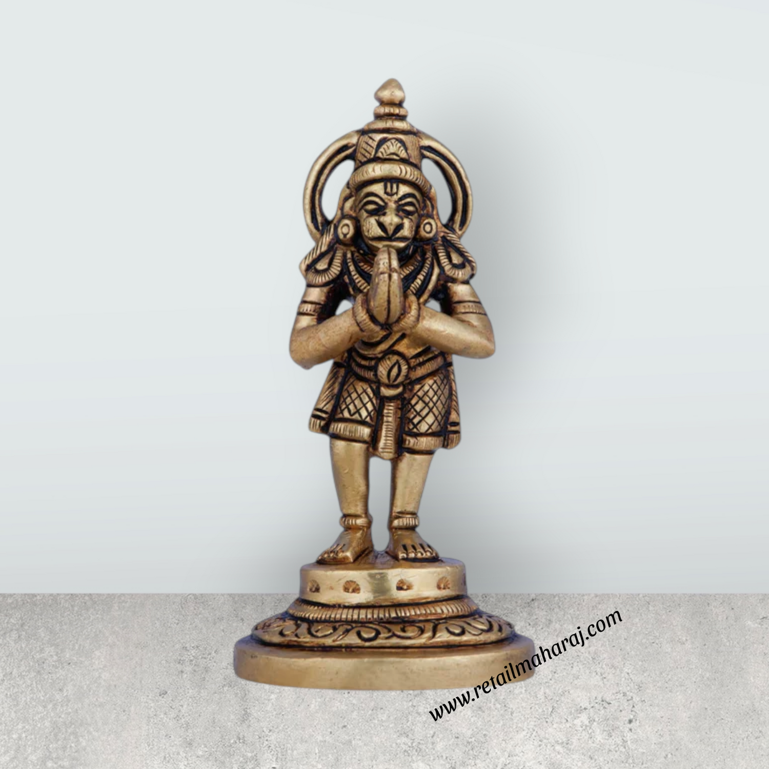 Anjaneya Statue - 3.5 x 1.5 Inches | Antique Brass Idol/ Hanuman Statue for Pooja/ 150 Gms Approx - Retail Maharaj