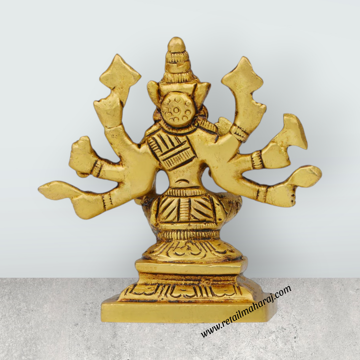 Varahi Amman Statue Sitting On Base - 3.5 x 3.5 Inches | Antique Brass Idol/ Varahi 8 Hands Idol for Pooja