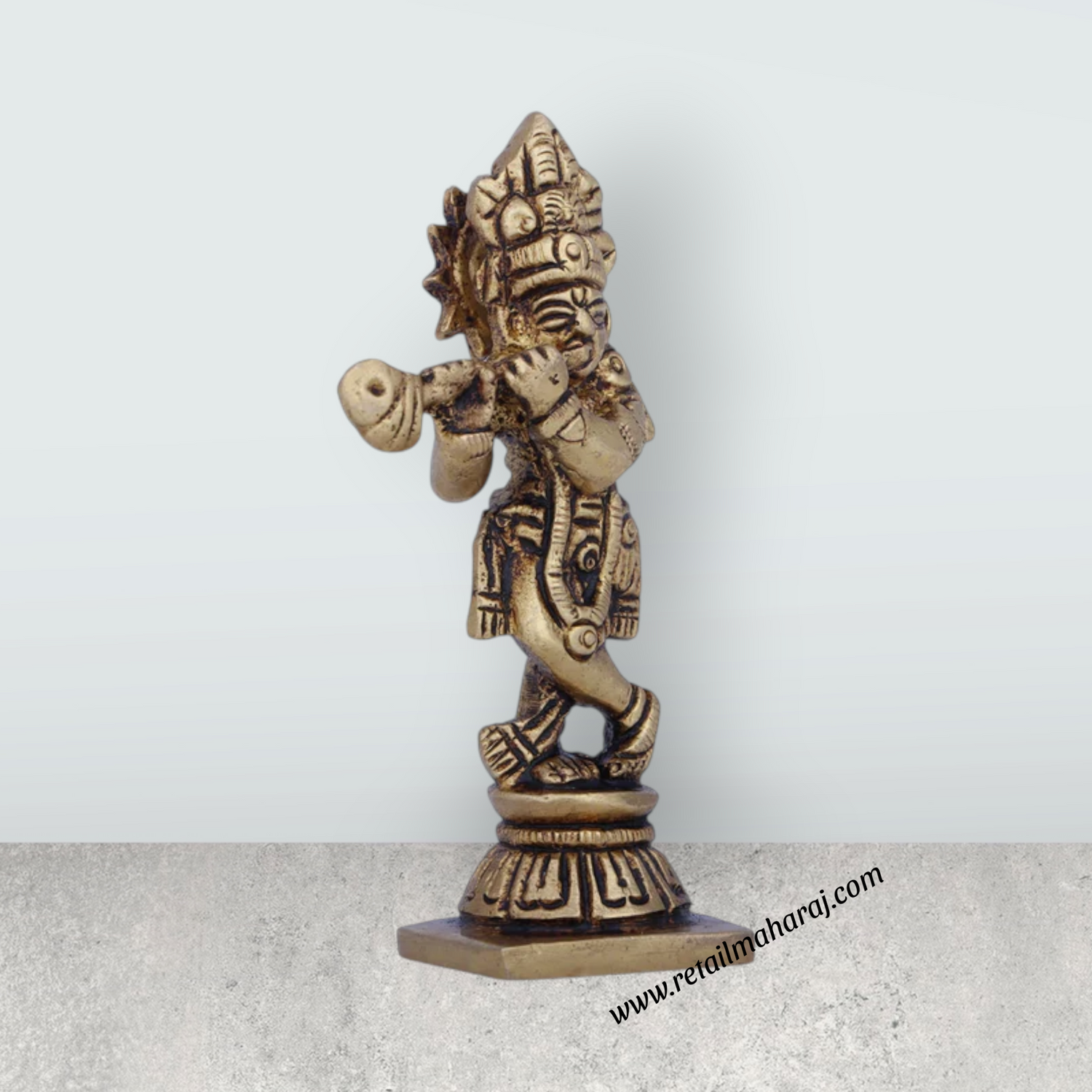 Krishna Murti - 3 x 1.5 Inches | Krishna Statue/ Antique Brass Idol/ Standing Krishna Idol for Pooja/ 120 Gms - Retail Maharaj