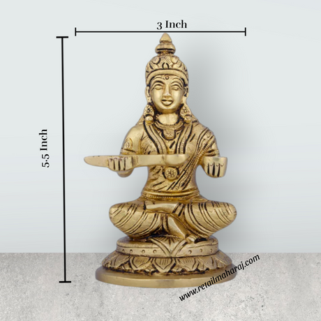 Annapoorani Statue - 5.5 x 3 Inches | Antique Brass Idol/ Annapoorneshwari Statue for Pooja/ 1.200 Kgs Approx - Retail Maharaj