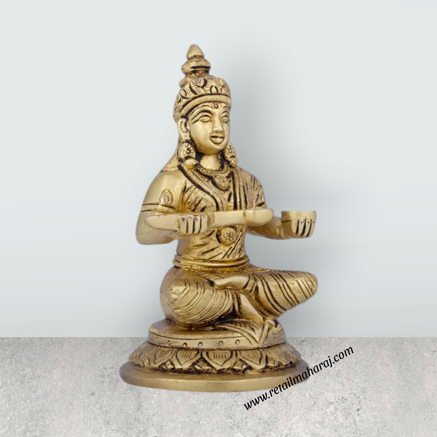 Annapoorani Statue - 5.5 x 3 Inches | Antique Brass Idol/ Annapoorneshwari Statue for Pooja/ 1.200 Kgs Approx - Retail Maharaj
