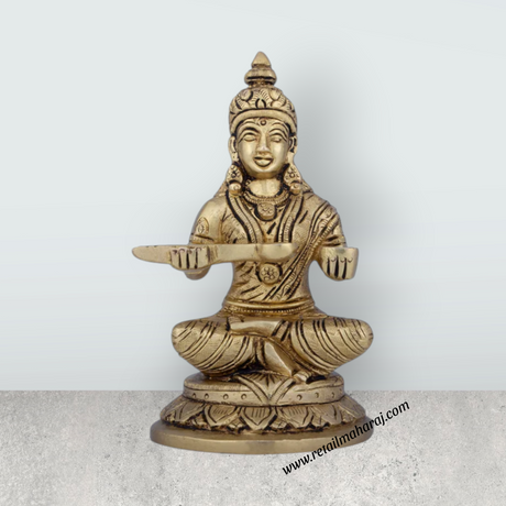 Annapoorani Statue - 5.5 x 3 Inches | Antique Brass Idol/ Annapoorneshwari Statue for Pooja/ 1.200 Kgs Approx - Retail Maharaj