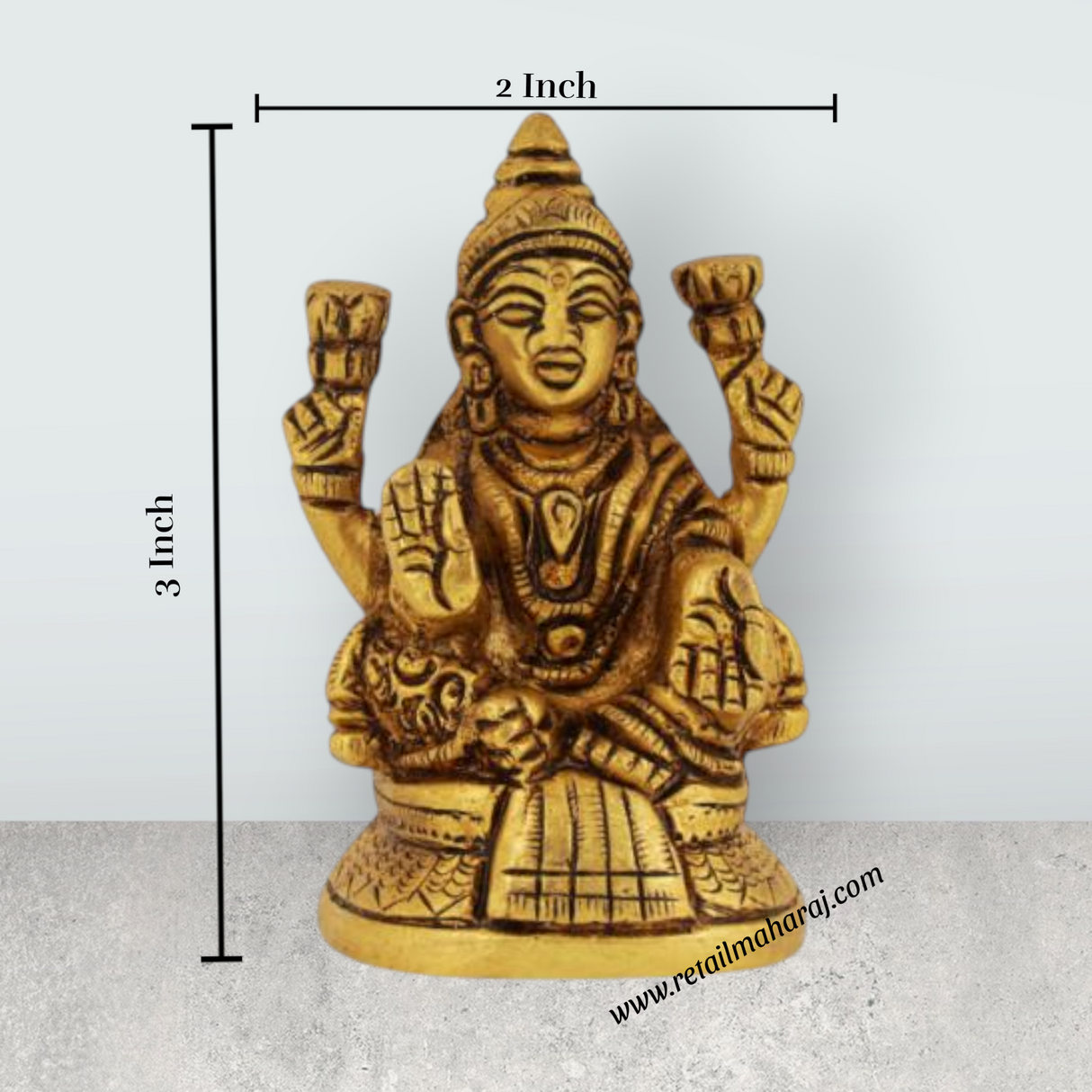 Laxmi Murti Sitting On Base - 3 x 2 Inches | Antique Brass Idol/ Lakshmi Idol/ Lakshmi Murti for Pooja - Retail Maharaj