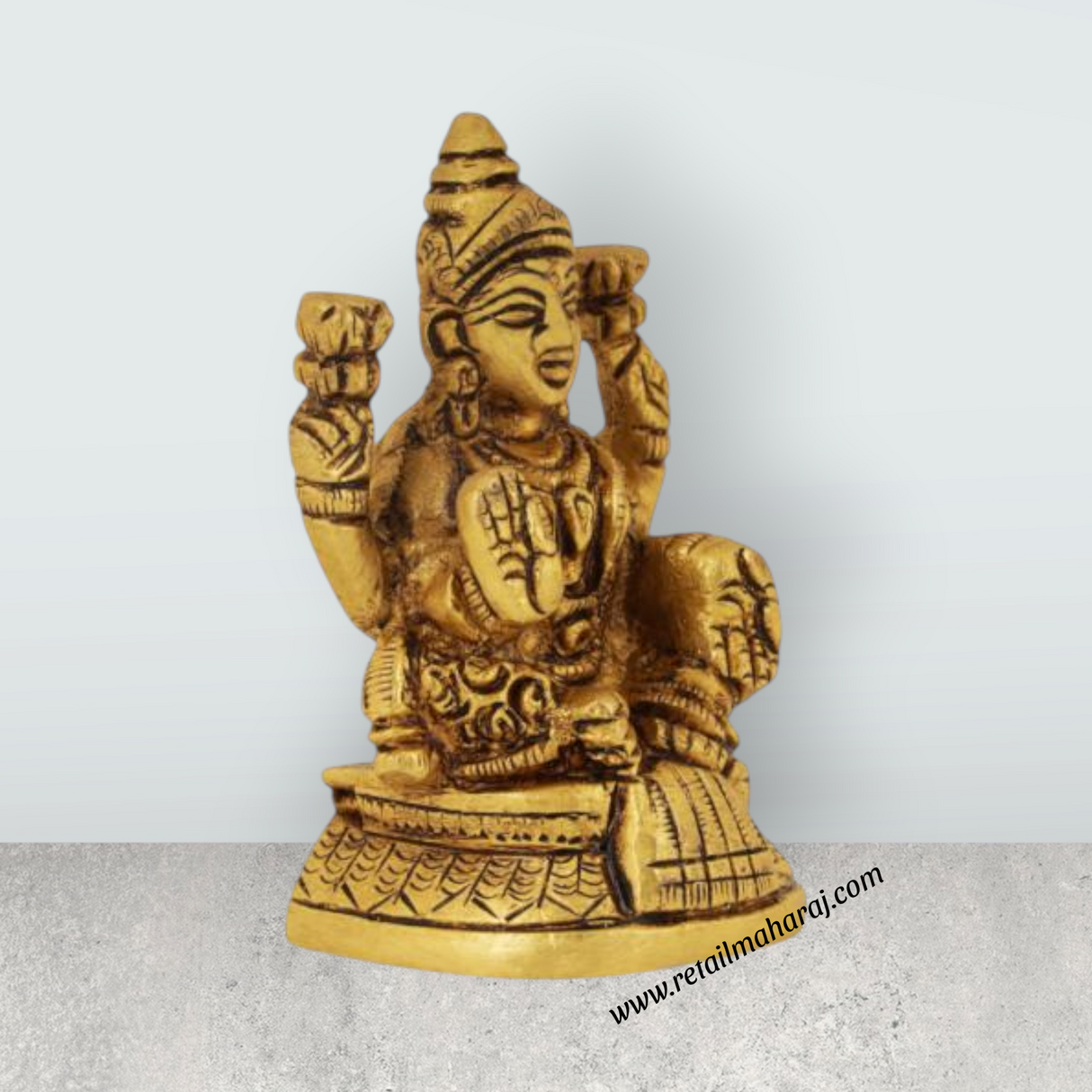 Laxmi Murti Sitting On Base - 3 x 2 Inches | Antique Brass Idol/ Lakshmi Idol/ Lakshmi Murti for Pooja - Retail Maharaj