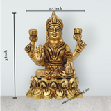 Laxmi Murti Sitting On Lotus - 3 x 2.5 Inches | Antique Brass Idol/ Lakshmi Idol/ Lakshmi Statue for Pooja