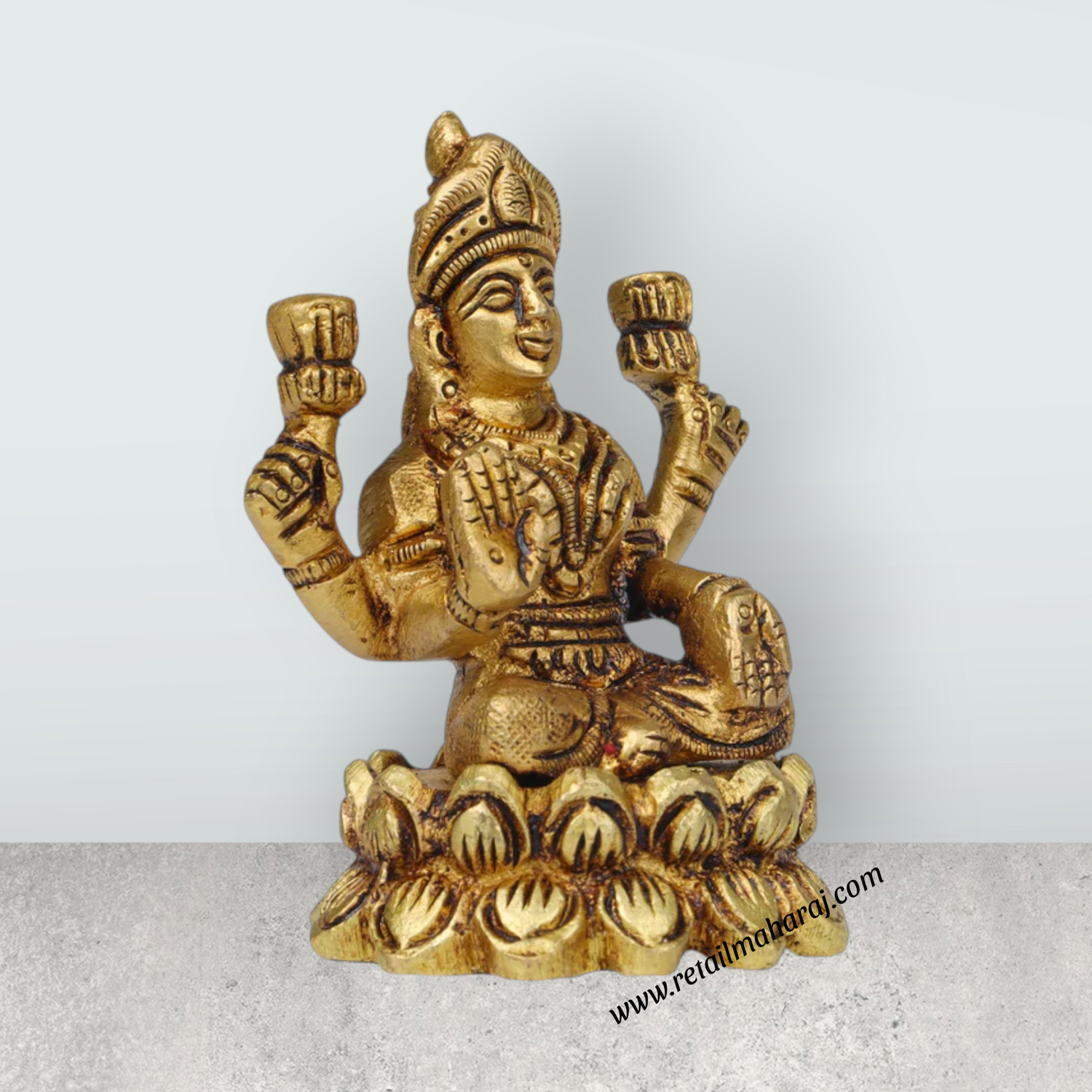 Laxmi Murti Sitting On Lotus - 3 x 2.5 Inches | Antique Brass Idol/ Lakshmi Idol/ Lakshmi Statue for Pooja