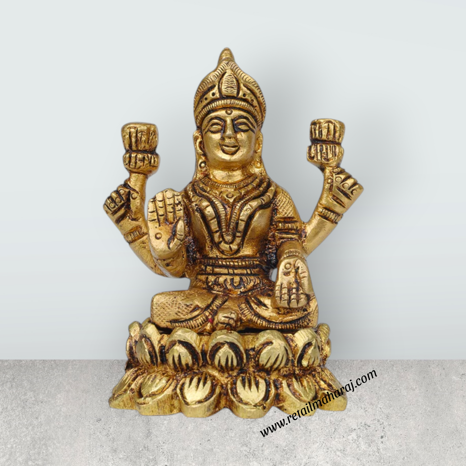 Laxmi Murti Sitting On Lotus - 3 x 2.5 Inches | Antique Brass Idol/ Lakshmi Idol/ Lakshmi Statue for Pooja