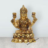 Laxmi Murti Sitting On Lotus - 3 x 2.5 Inches | Antique Brass Idol/ Lakshmi Idol/ Lakshmi Statue for Pooja