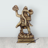 Anjaneya Statue With Sanjeevani - 4 x 3 Inches | Antique Brass Idol/ Standing Hanuman Statue for Pooja/ 530 Gms