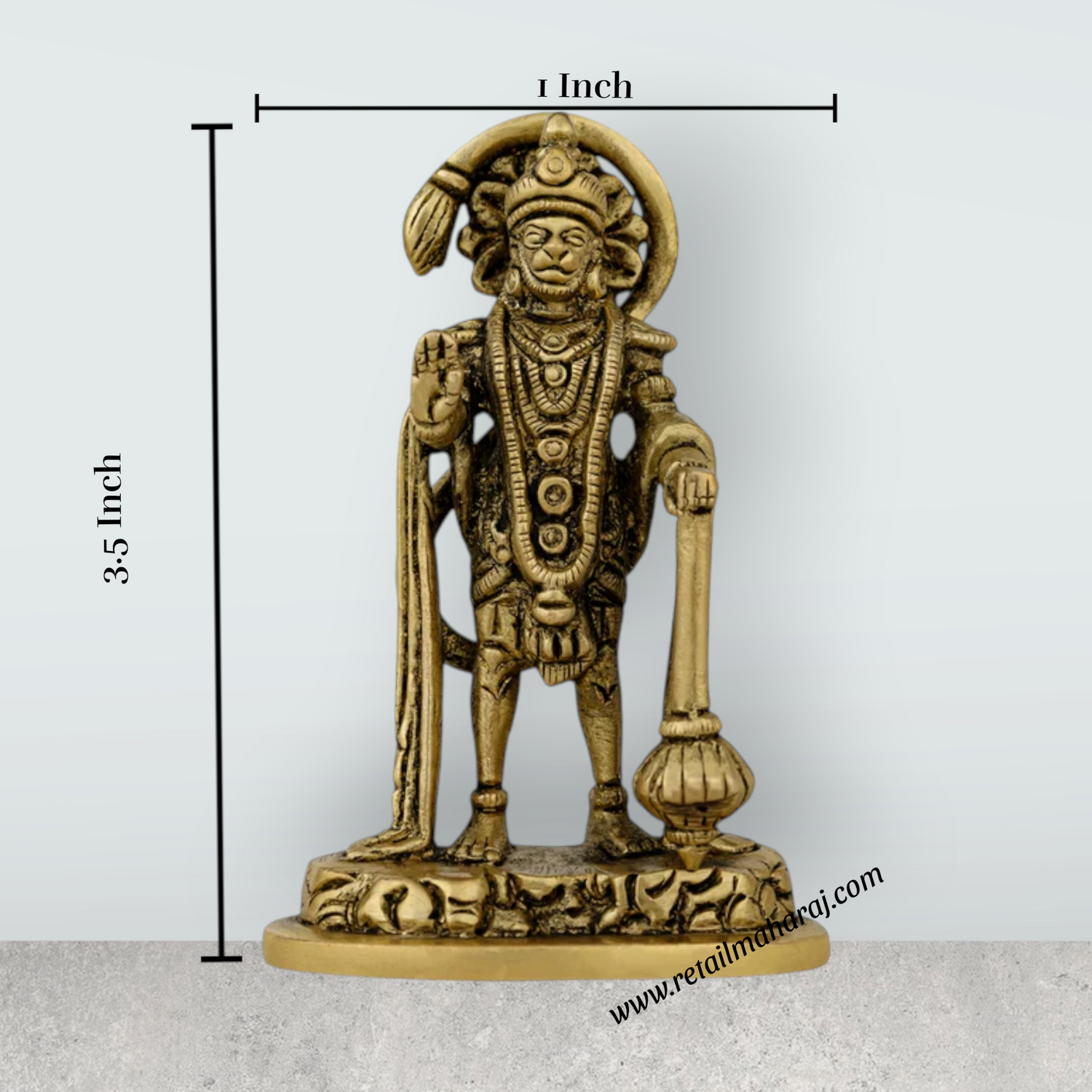 Anjaneya Statue Standing On Base - 3.5 X 1 Inches | Antique Brass Idol/ Hanuman Statue For Divine Blessings - Retail Maharaj