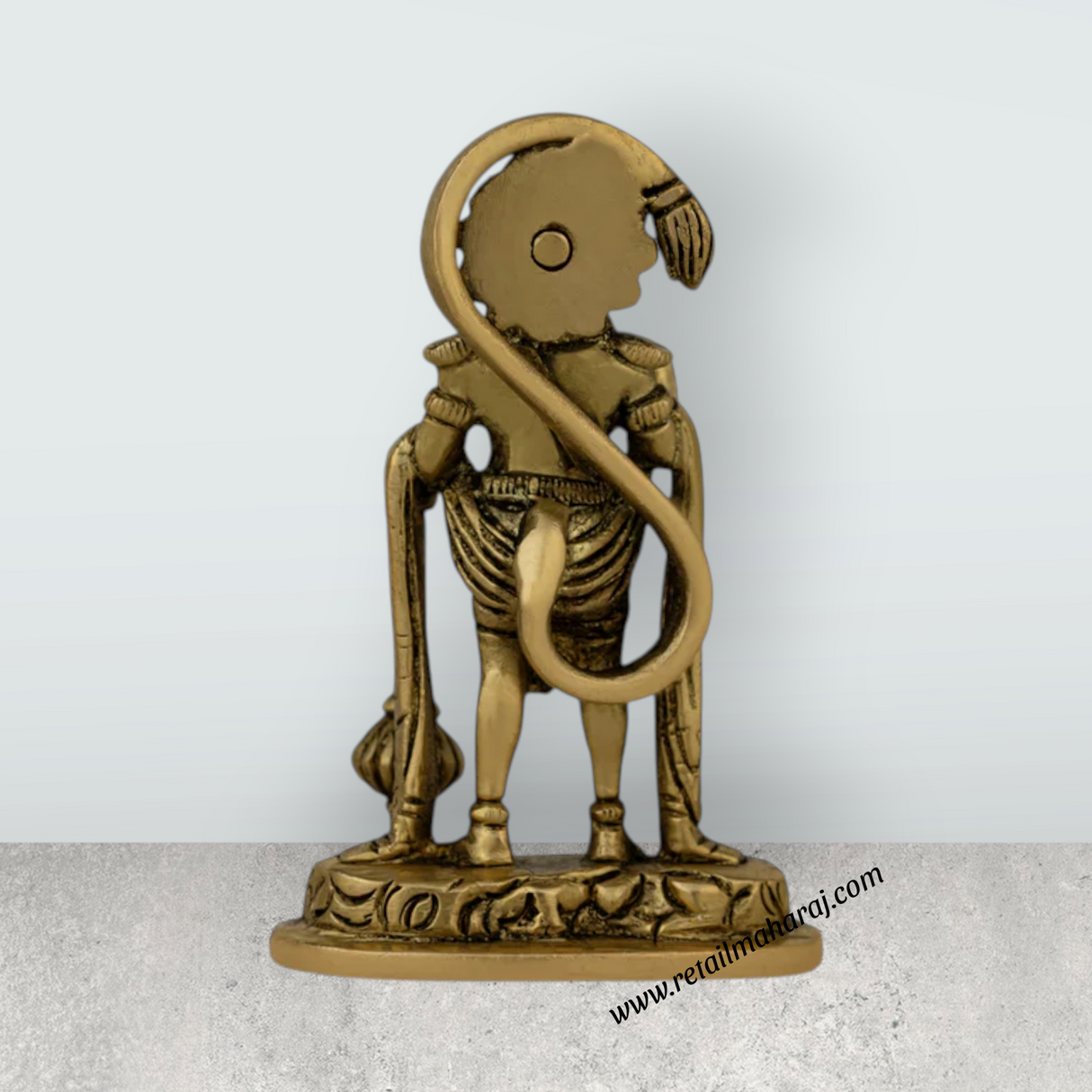 Anjaneya Statue Standing On Base - 3.5 X 1 Inches | Antique Brass Idol/ Hanuman Statue For Divine Blessings - Retail Maharaj