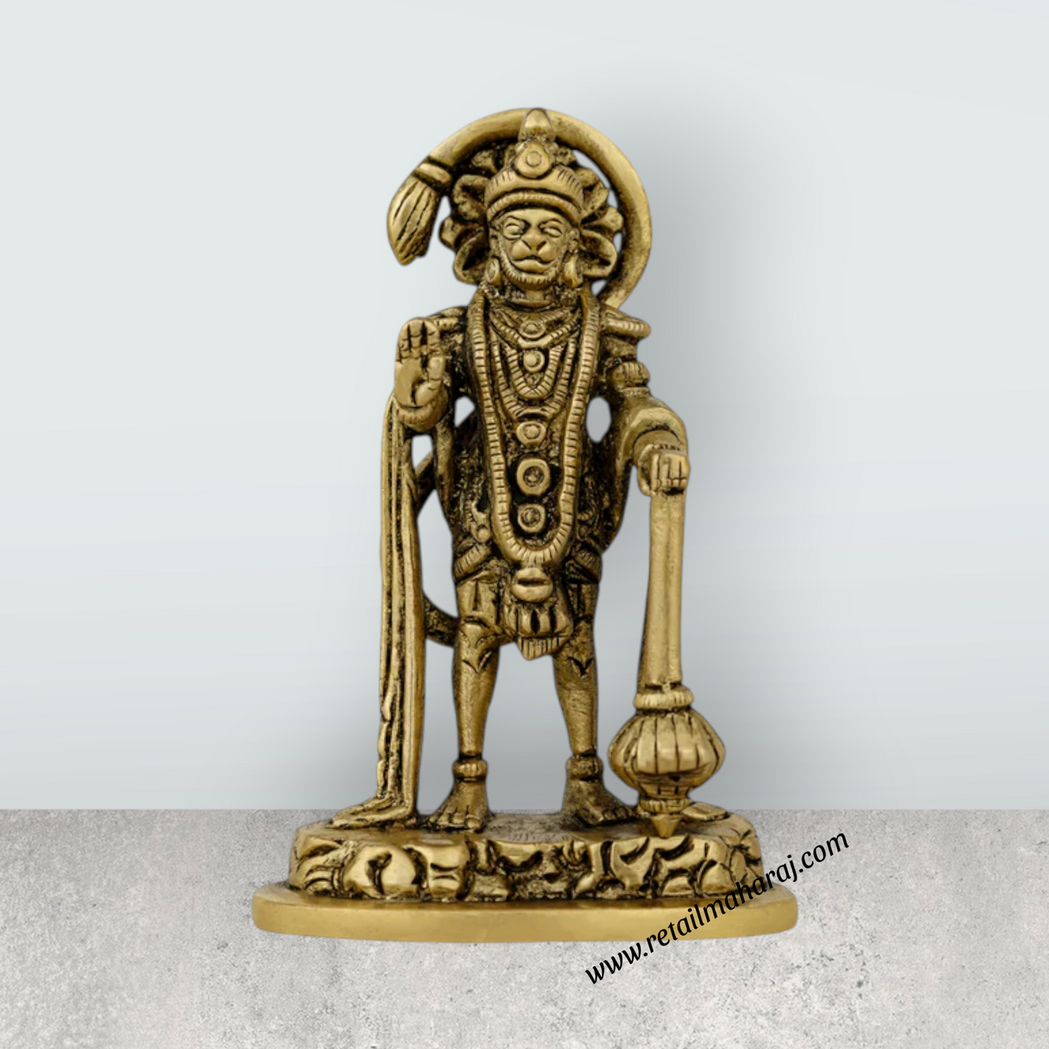 Anjaneya Statue Standing On Base - 3.5 X 1 Inches | Antique Brass Idol/ Hanuman Statue For Divine Blessings - Retail Maharaj