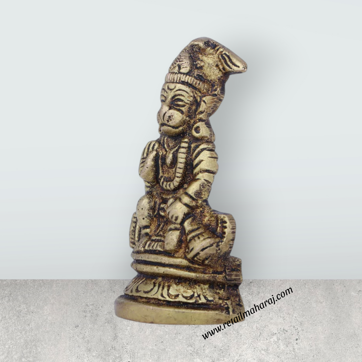 Anjaneya Statue - 2 x 1.5 Inches | Antique Brass Idol/ Hanuman Statue for Pooja/ 80 Gms Approx