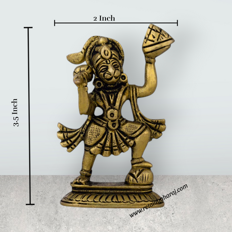 Anjaneya Statue Carrying Sanjeevani - 3.5 X 2 Inches | Antique Brass Idol/ Standing Hanuman Statue For Worship - Retail Maharaj