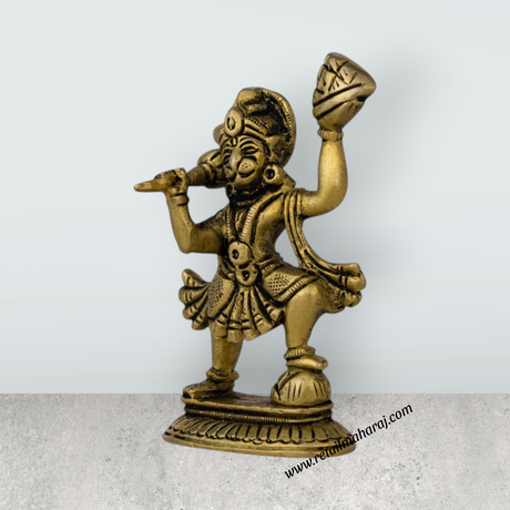 Anjaneya Statue Carrying Sanjeevani - 3.5 X 2 Inches | Antique Brass Idol/ Standing Hanuman Statue For Worship - Retail Maharaj