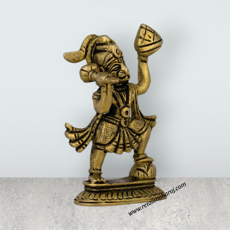 Anjaneya Statue Carrying Sanjeevani - 3.5 X 2 Inches | Antique Brass Idol/ Standing Hanuman Statue For Worship - Retail Maharaj