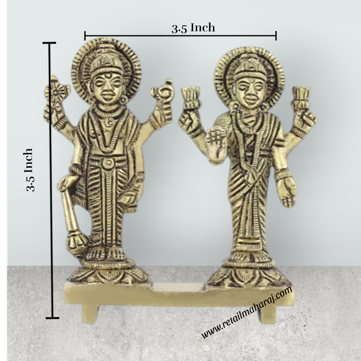 Vishnu Lakshmi Idol Standing On Base – 3.5 X 3.5 Inches Antique Brass Idol Laxmi Vishnu Murti For Home Pooja - Retail Maharaj