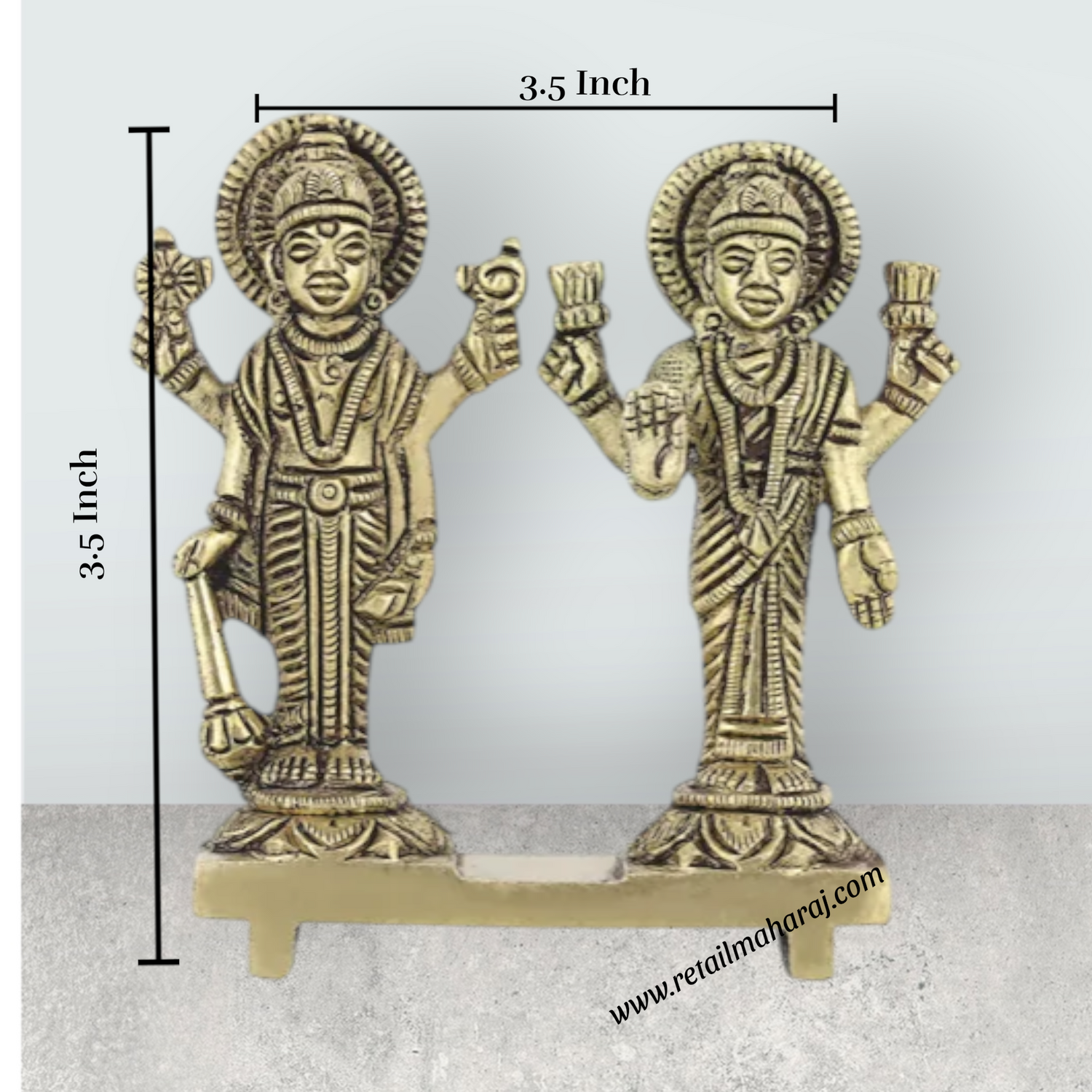 Vishnu Lakshmi Idol Standing On Base – 3.5 X 3.5 Inches Antique Brass Idol Laxmi Vishnu Murti For Home Pooja - Retail Maharaj