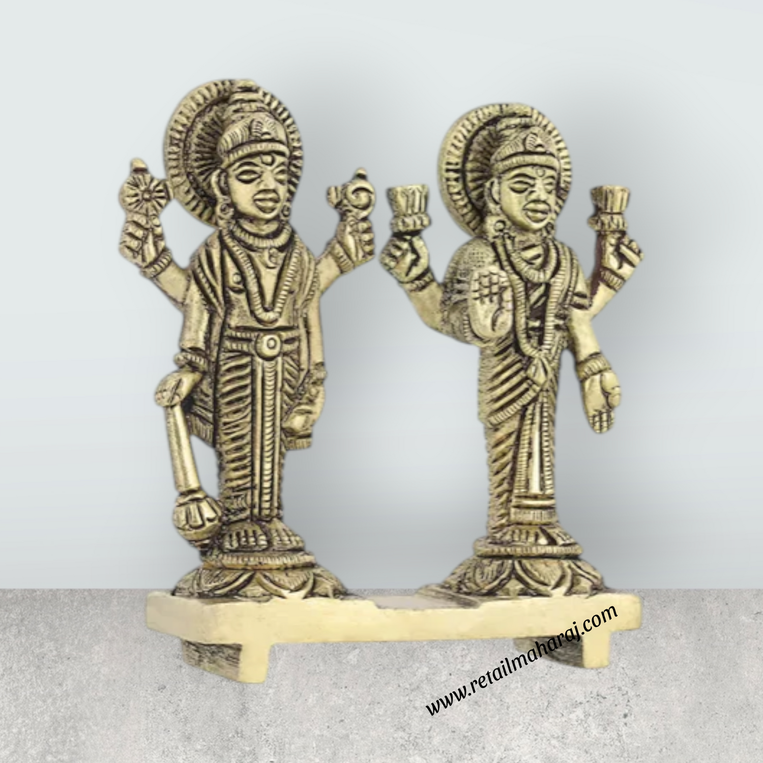 Vishnu Lakshmi Idol Standing On Base – 3.5 X 3.5 Inches Antique Brass Idol Laxmi Vishnu Murti For Home Pooja - Retail Maharaj