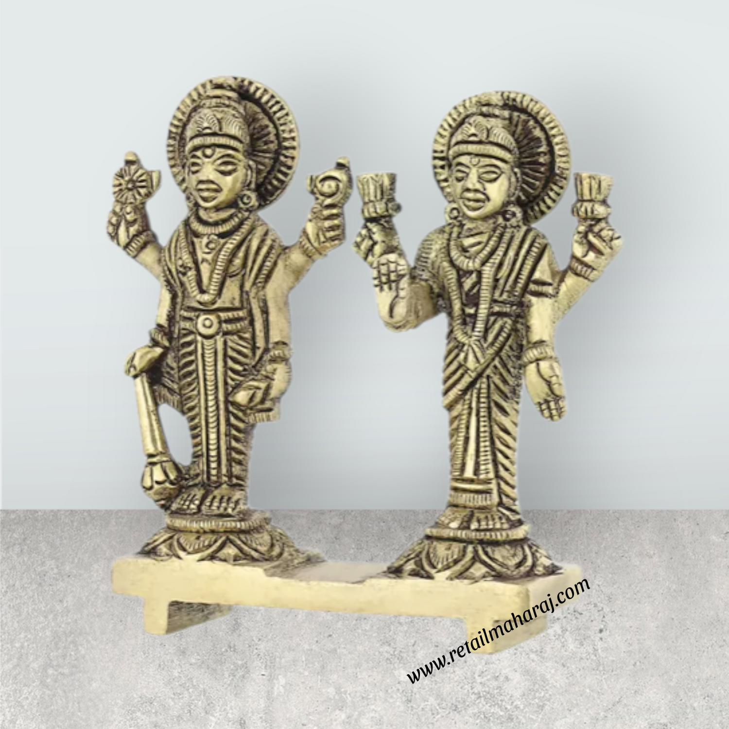 Vishnu Lakshmi Idol Standing On Base – 3.5 X 3.5 Inches Antique Brass Idol Laxmi Vishnu Murti For Home Pooja - Retail Maharaj
