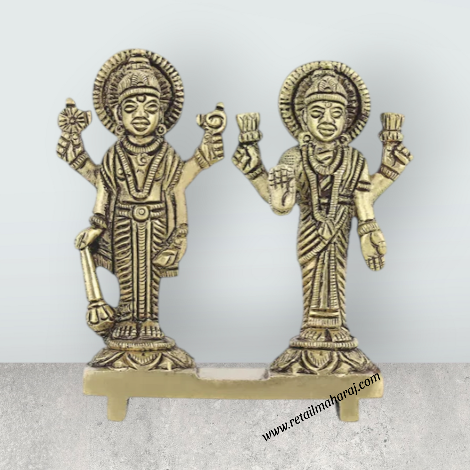 Vishnu Lakshmi Idol Standing On Base – 3.5 X 3.5 Inches Antique Brass Idol Laxmi Vishnu Murti For Home Pooja - Retail Maharaj