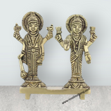 Vishnu Lakshmi Idol Standing On Base – 3.5 X 3.5 Inches Antique Brass Idol Laxmi Vishnu Murti For Home Pooja - Retail Maharaj