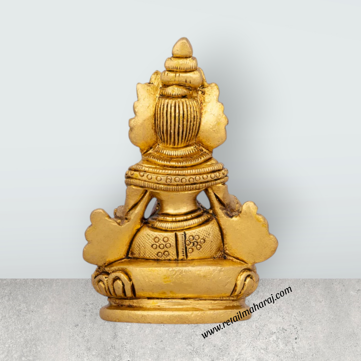 Kuber Statue Sitting On Flower Base - 3 x 2 Inches | Antique Brass Idol/ Kuber Murti/ Kubera Statue for Pooja - Retail Maharaj