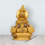 Kuber Statue Sitting On Flower Base - 3 x 2 Inches | Antique Brass Idol/ Kuber Murti/ Kubera Statue for Pooja - Retail Maharaj