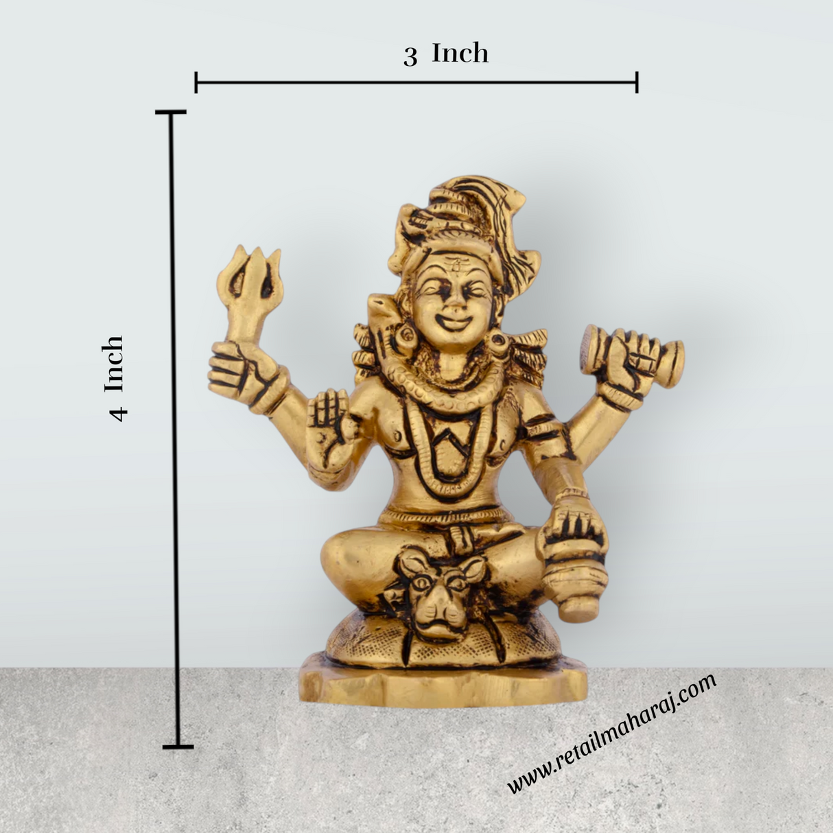 Shivan Idol - 4 x 3 Inches | Antique Brass Statue/ Siva Statue for Home/ 520 Gms Approx - Retail Maharaj