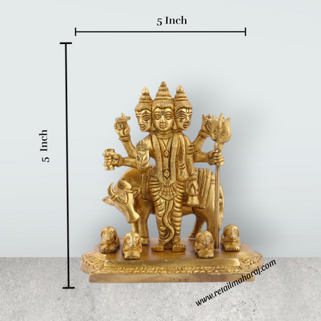 Datta Murti Standing On Base - 5 x 5 Inches | Antique Brass Idol/ Dattatreya Idol/ Datta Idol for Pooja - Retail Maharaj
