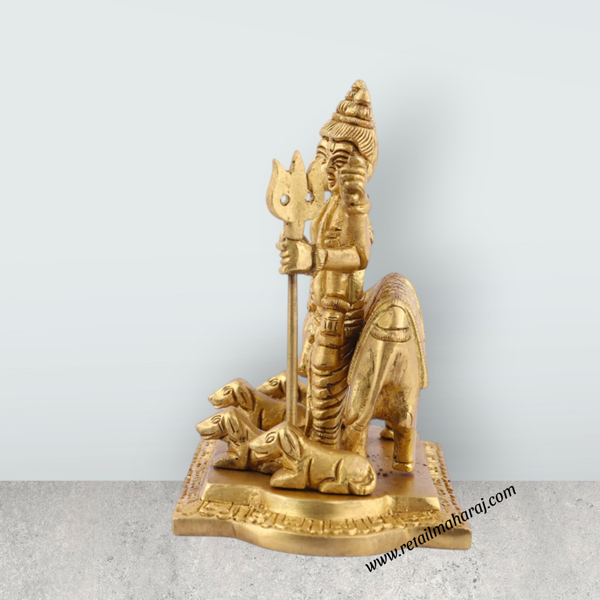 Datta Murti Standing On Base - 5 x 5 Inches | Antique Brass Idol/ Dattatreya Idol/ Datta Idol for Pooja - Retail Maharaj