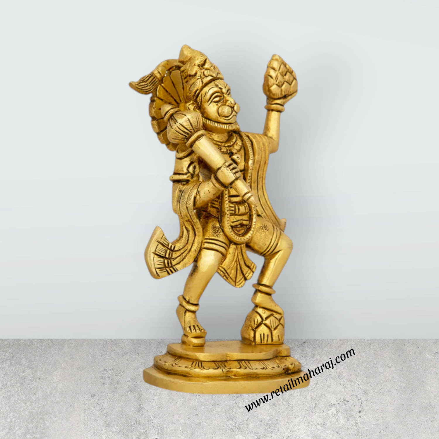 Anjaneya Statue Carrying Sanjeevani Mountain - 6.5 x 4 Inches | Antique Brass Idol/ Hanuman Statue for Pooja - Retail Maharaj
