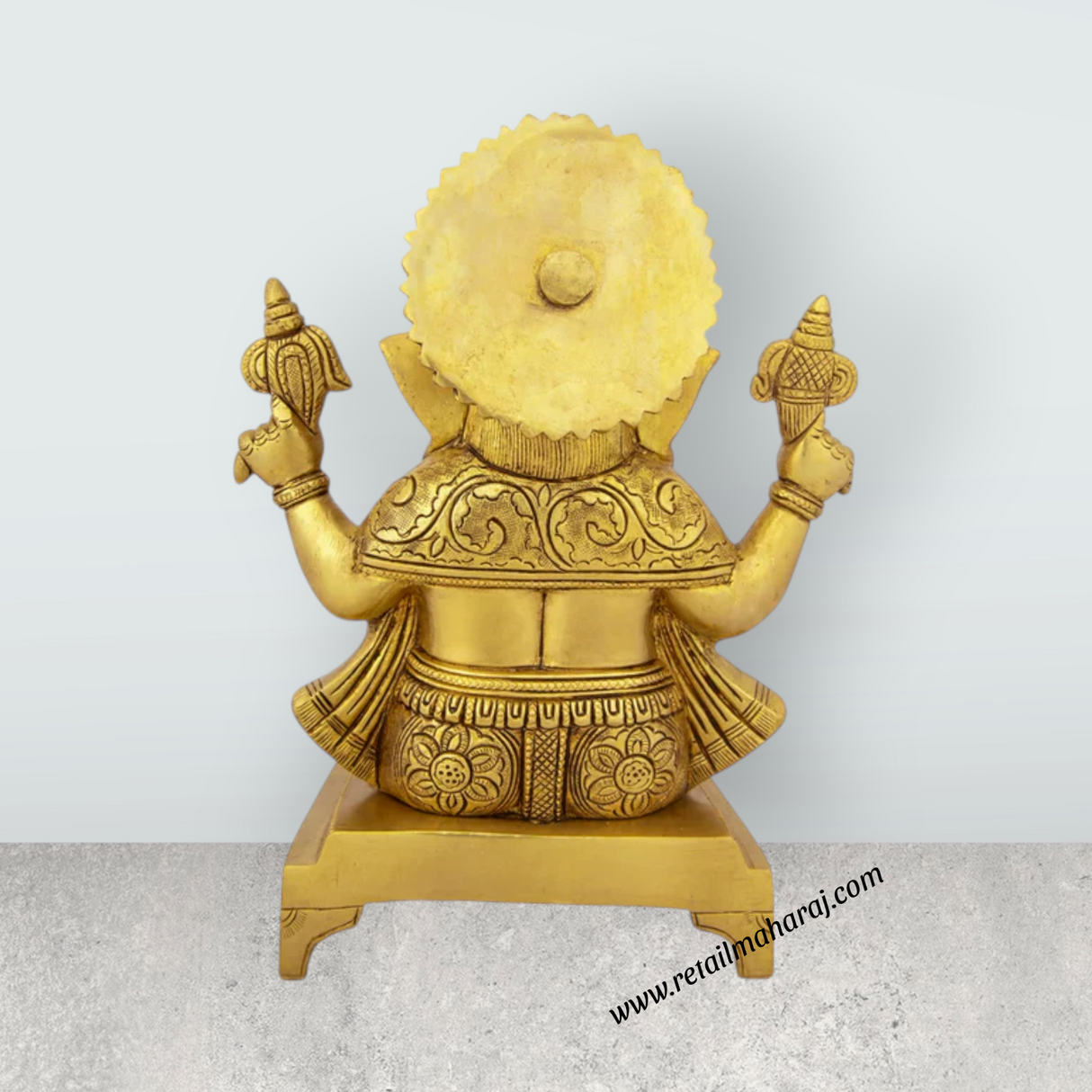 Ganesh Murti - 9 x 5 Inches | Antique Brass Idol/ Ganpati Idol/ Vinayaka Statue for Pooja/ 3.500 Kgs Approx - Retail Maharaj