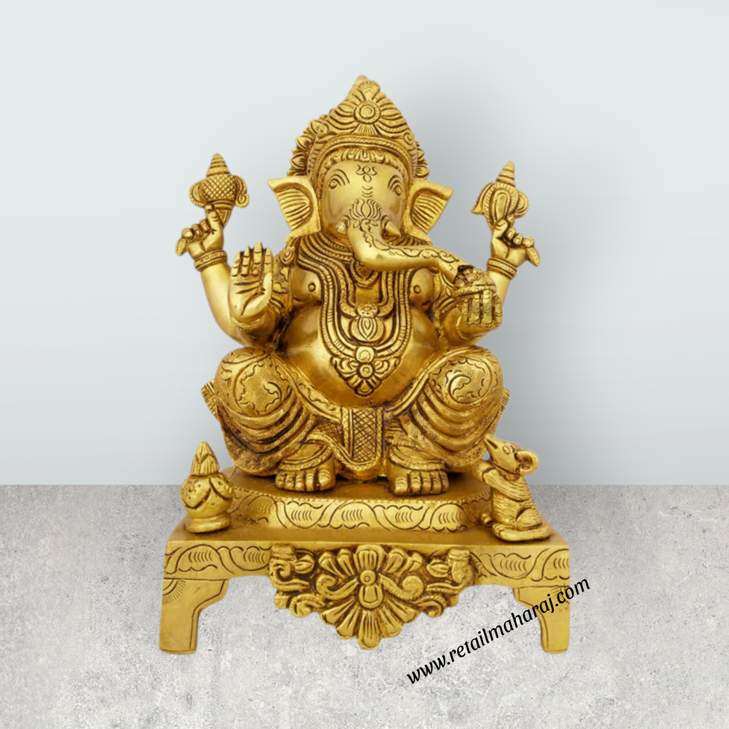 Ganesh Murti - 9 x 5 Inches | Antique Brass Idol/ Ganpati Idol/ Vinayaka Statue for Pooja/ 3.500 Kgs Approx - Retail Maharaj