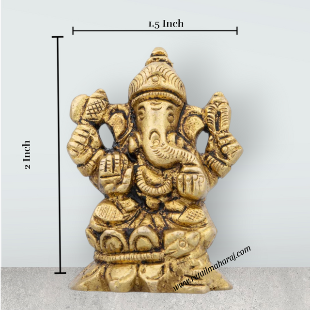 Ganesha Statue - 2 x 1.5 Inches | Vinayagar Statue/ Antique Brass Idol for Pooja/ 150 Gms Approx - Retail Maharaj