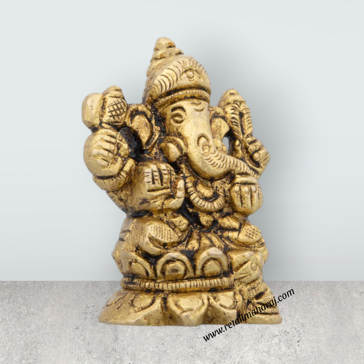 Ganesha Statue - 2 x 1.5 Inches | Vinayagar Statue/ Antique Brass Idol for Pooja/ 150 Gms Approx - Retail Maharaj