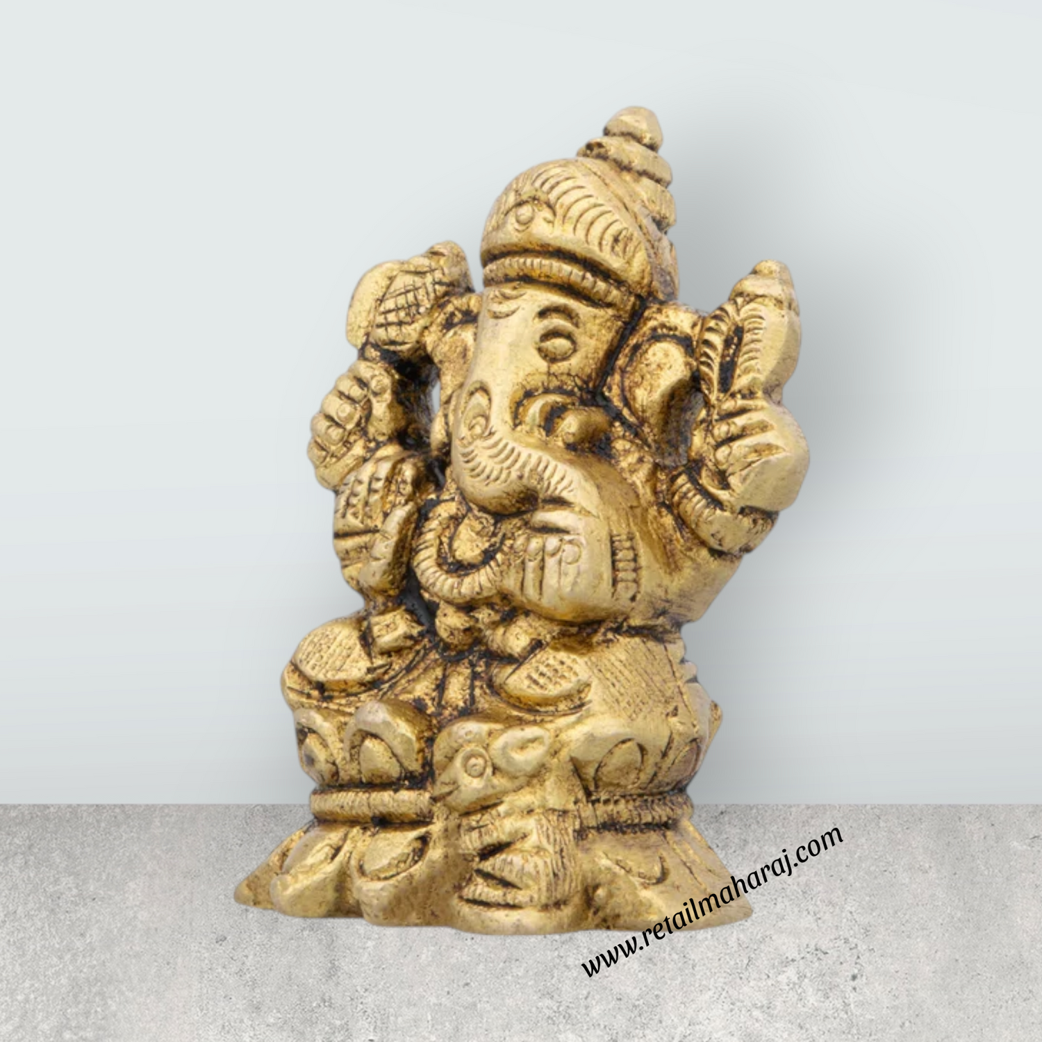 Ganesha Statue - 2 x 1.5 Inches | Vinayagar Statue/ Antique Brass Idol for Pooja/ 150 Gms Approx - Retail Maharaj