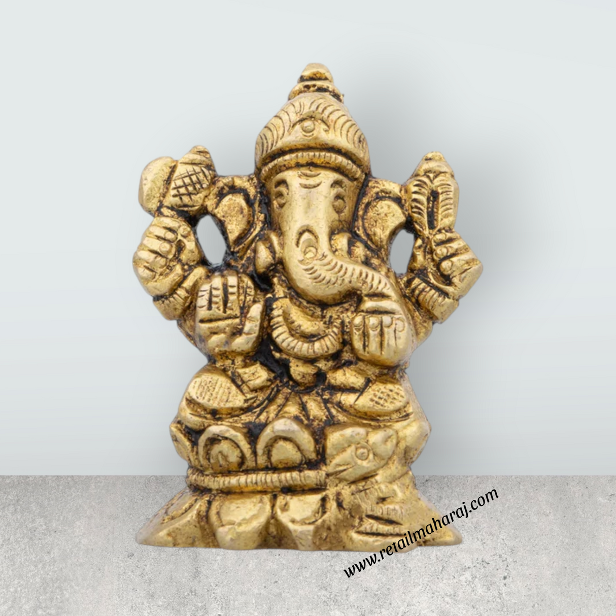 Ganesha Statue - 2 x 1.5 Inches | Vinayagar Statue/ Antique Brass Idol for Pooja/ 150 Gms Approx - Retail Maharaj