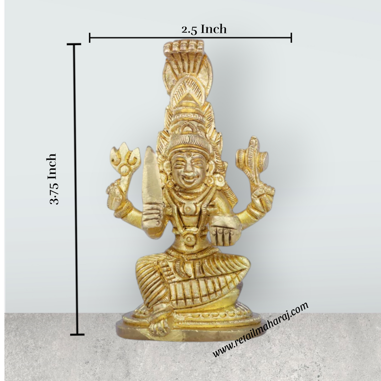 Karumariamman Statue – Antique Brass Sitting Karumariamman Idol for Pooja (3.75 x 2.5 Inches | 340 g) - Retail Maharaj