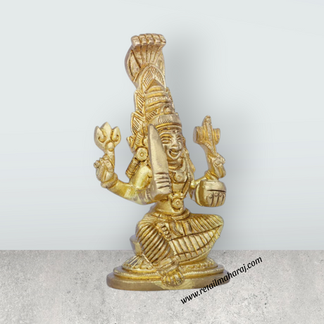 Karumariamman Statue - 3.75 x 2.5 Inches | Antique Brass Idol/ Sitting Karumariamman Idol for Pooja/ 340 Gms - Retail Maharaj