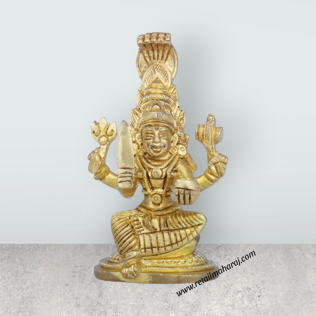 Karumariamman Statue – Antique Brass Sitting Karumariamman Idol for Pooja (3.75 x 2.5 Inches | 340 g) - Retail Maharaj