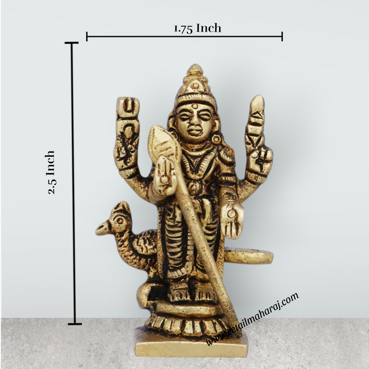 Mayil Murugan Statue - 2.5 x 1.75 Inches | Antique Brass Idol/ Peacock Murugan Silai for Pooja/ 80 Gms Approx