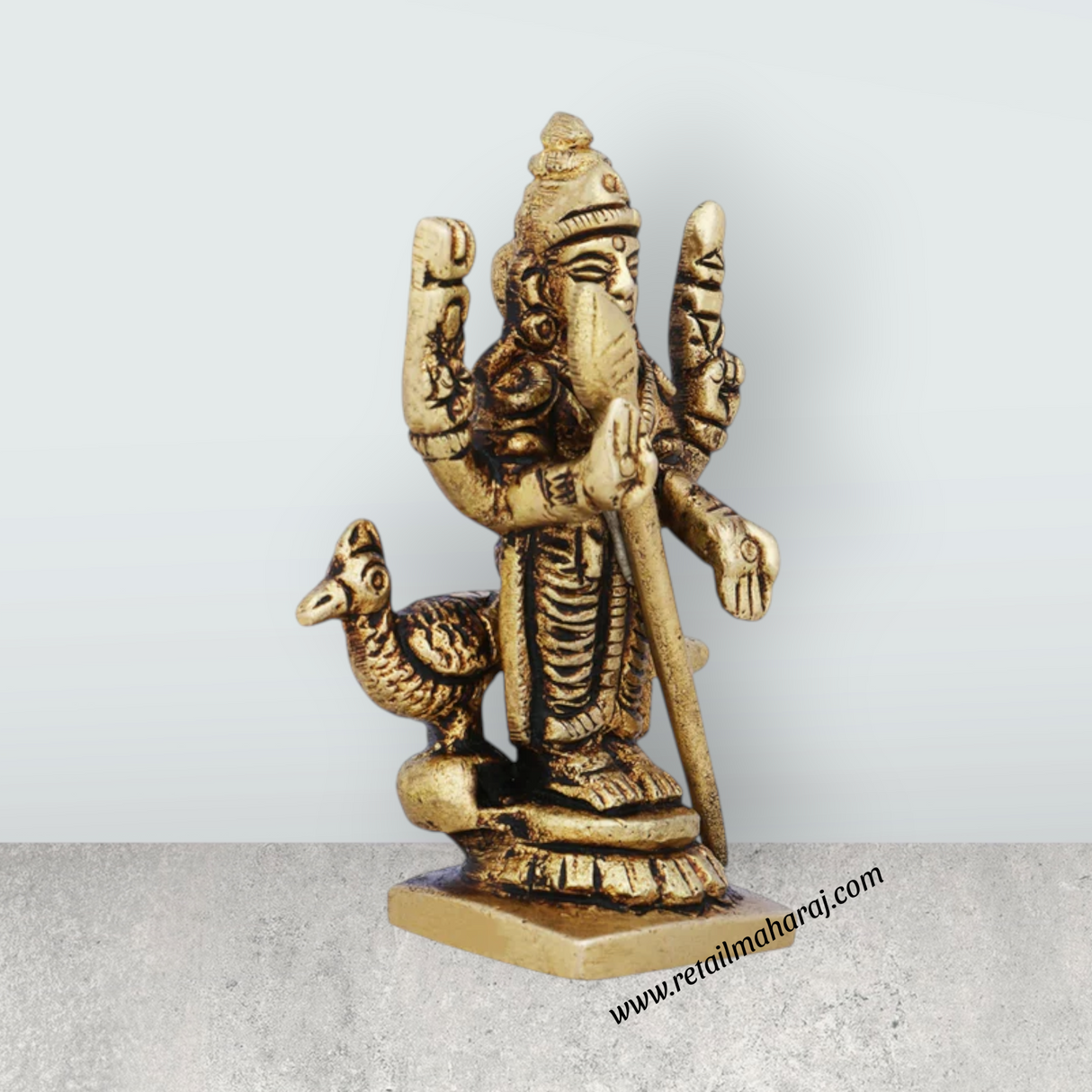 Mayil Murugan Statue - 2.5 x 1.75 Inches | Antique Brass Idol/ Peacock Murugan Silai for Pooja/ 80 Gms Approx