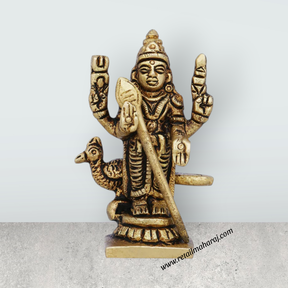 Mayil Murugan Statue - 2.5 x 1.75 Inches | Antique Brass Idol/ Peacock Murugan Silai for Pooja/ 80 Gms Approx
