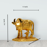 Brass Kamadhenu Statue - 4 Inches | Brass Idol/ Cow and Calf Idol/ Kamadhenu Idol for Pooja - Retail Maharaj