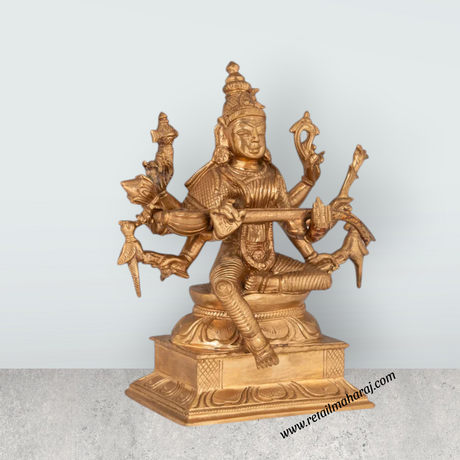 Raja Matangi Devi Murti Sitting On Base - 7 x 6 Inches | Panchaloha Idol/ Matangi Murti for Pooja - Retail Maharaj
